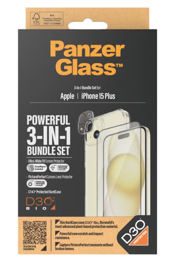 PanzerGlass™ 3-in-1 Set für das iPhone 15 Plus PanzerGlass™ 3-in-1 Set für das iPhone 15 Plus